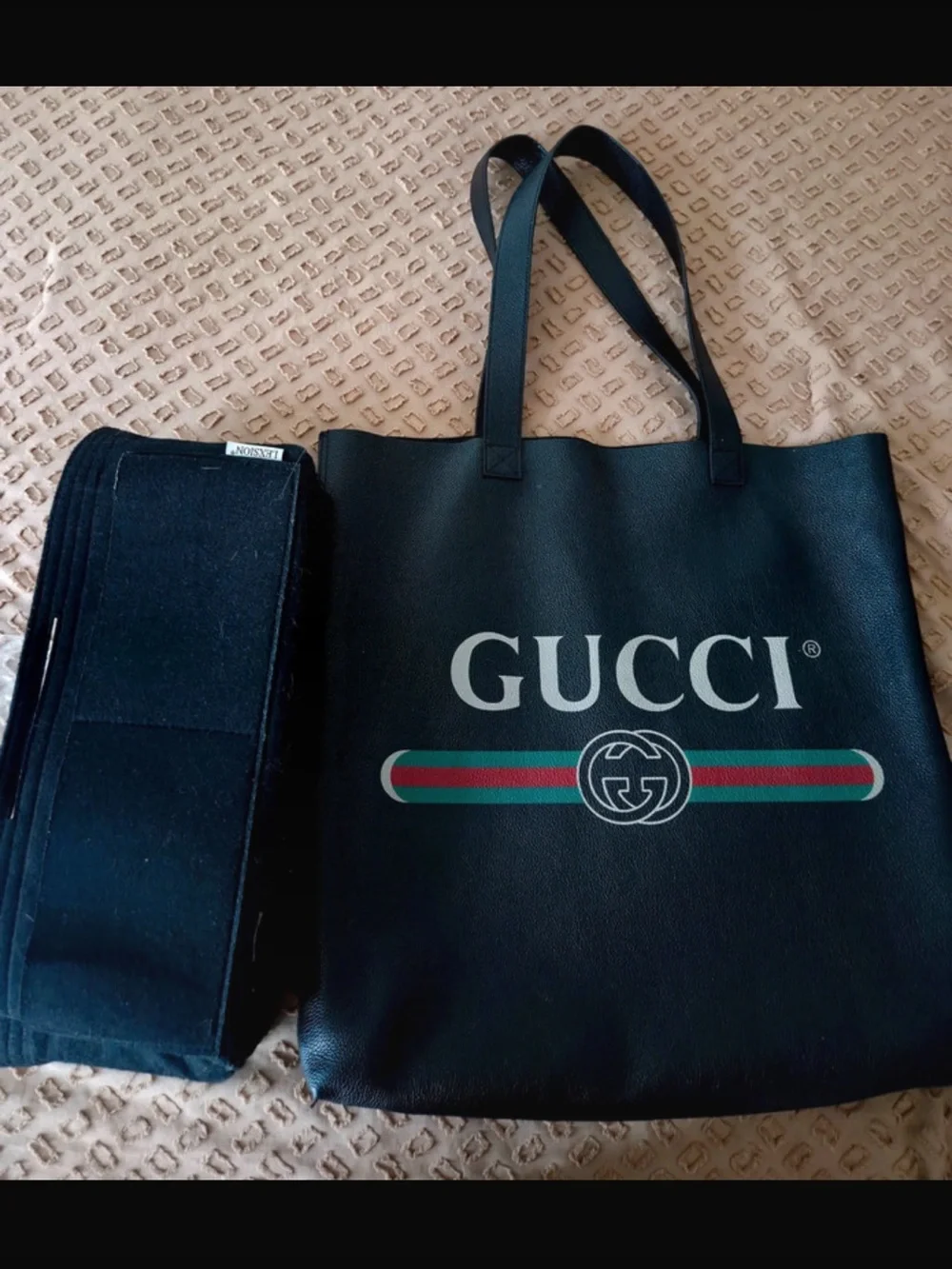 Gucci Black Tote with Green and Red Signature Stripe